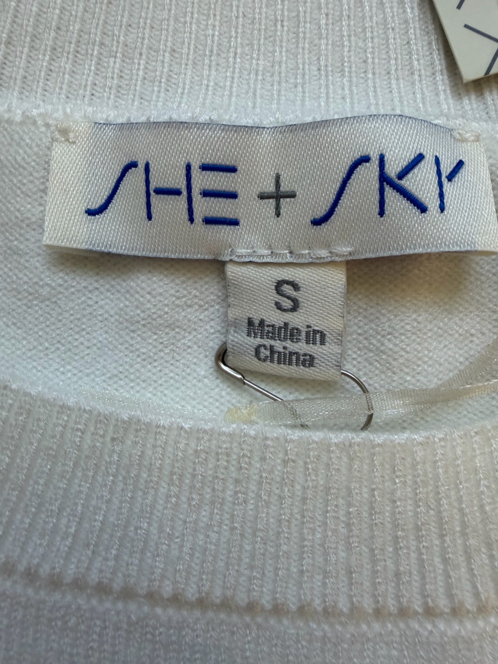 NWT She+Sky Flutter Sleeve Cream & Blue Game Day Football Soft Sweater Small - Picture 5 of 8
